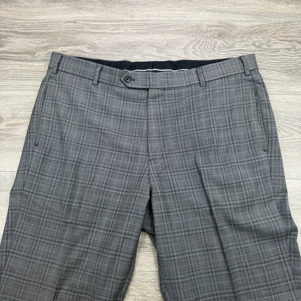 Brooks Brothers Dress Pants Mens 38x30 Gray Blue Windowpane Plaid Regent Slacks